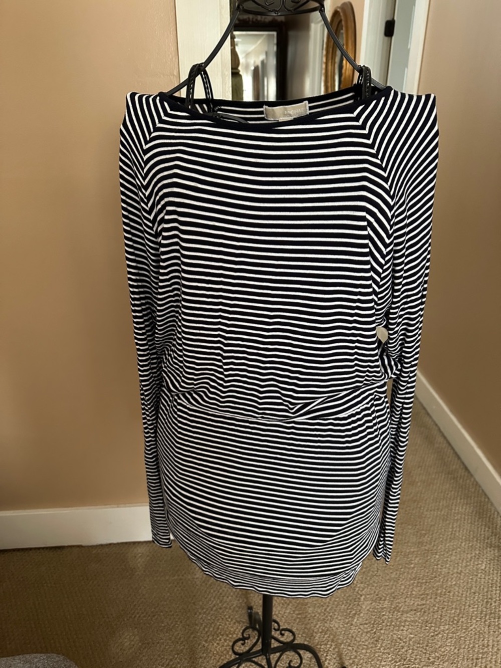 MICHAEL Michael Kors Black and White Striped Long Sleeve Dress